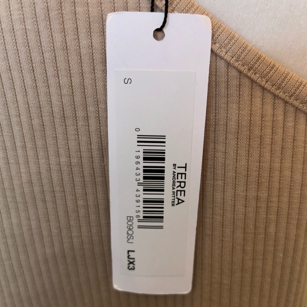 Terea Beige One Shoulder Ribbed Tie Front Top Size S - Picture 8 of 9
